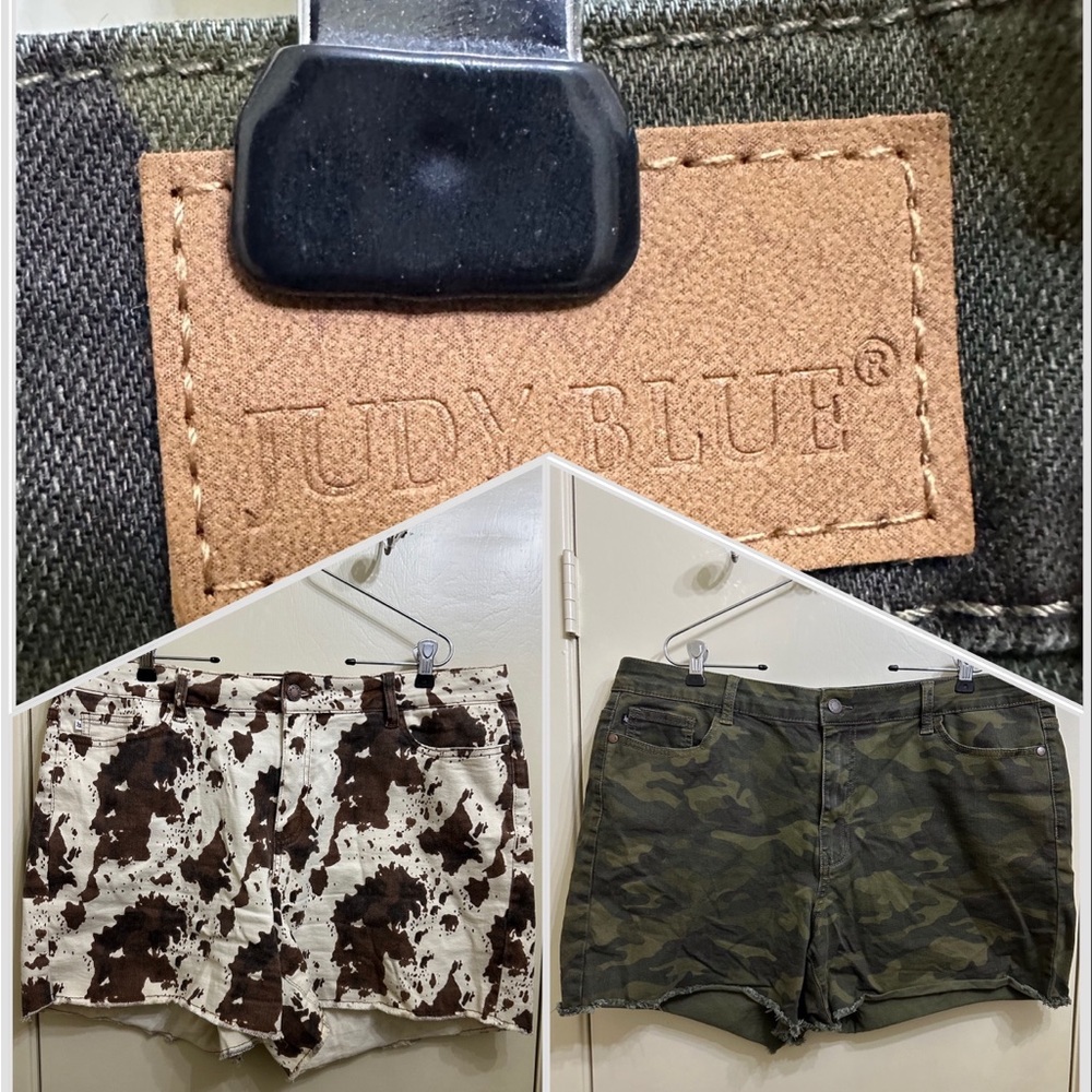 Judy Blue Cow Print and Camo Shorts SZ 3XL